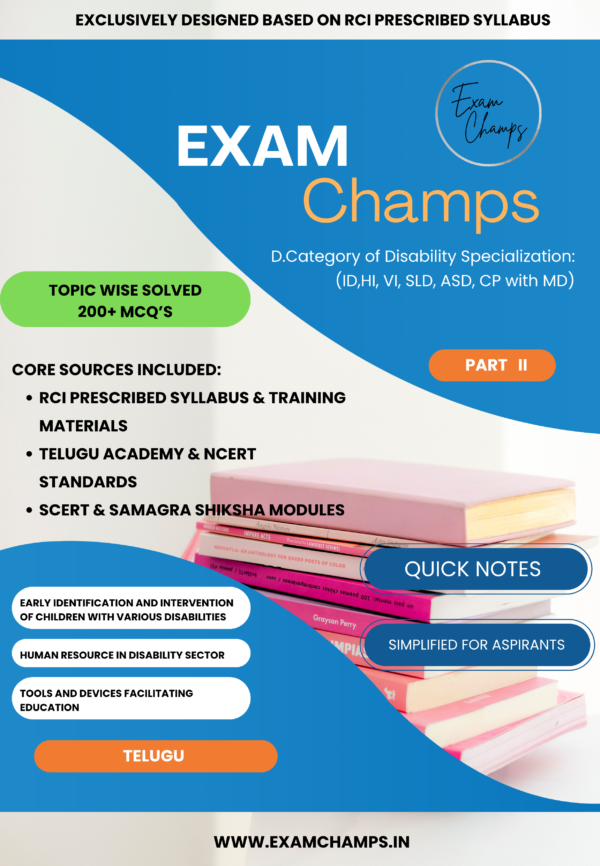 Special Education Study Guide: Category of Disability Specialization (ID, HI, VI, SLD, ASD, CP with MD) - 45 Marks Comprehensive Notes PDF